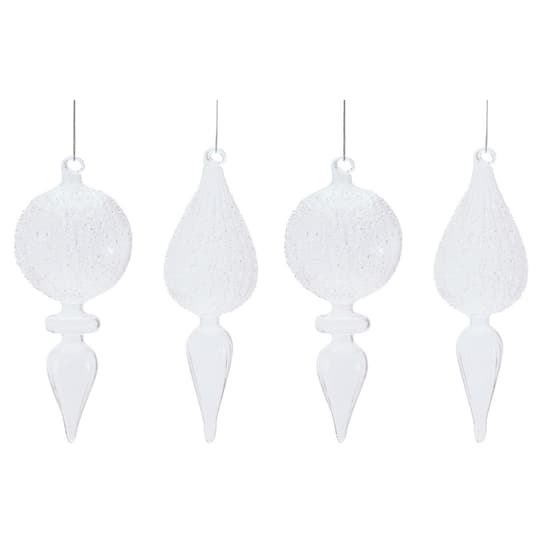 Melrose Frosted Textured Glass Finial Ornaments Set